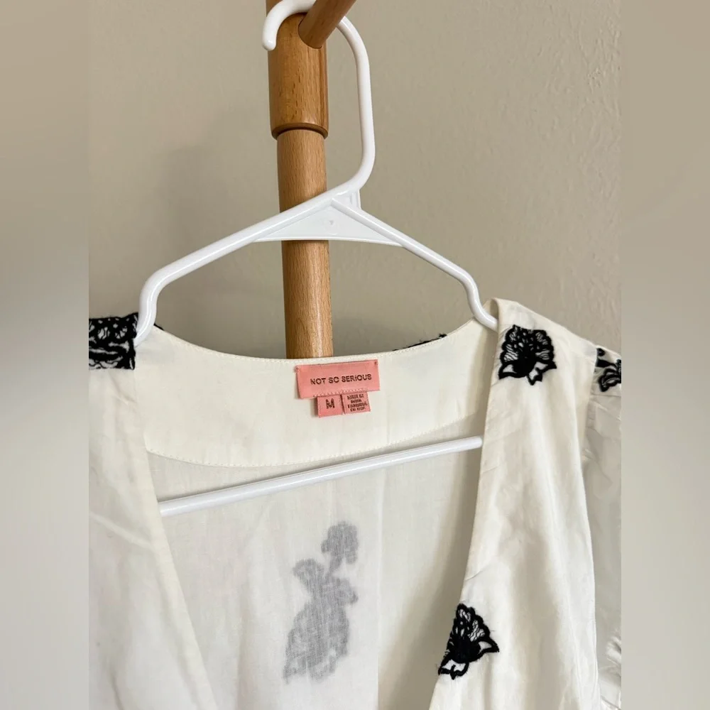 Anthropologie Not So Serious Contrast Embroidered Wrap Maxi Dress White & Black - Picture 6 of 7